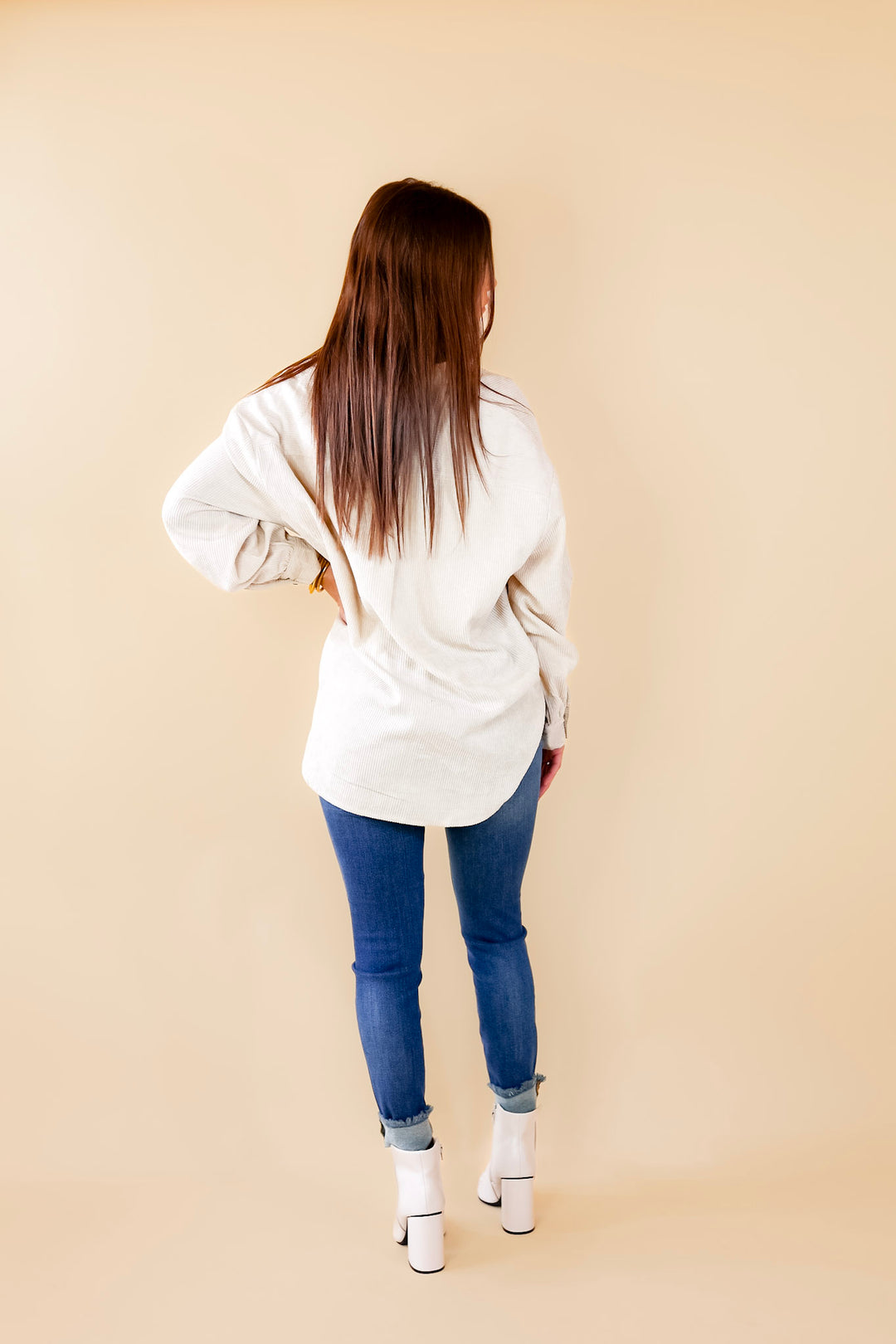 All Dolled Up Button Up Corduroy Shacket in Ivory - Giddy Up Glamour Boutique