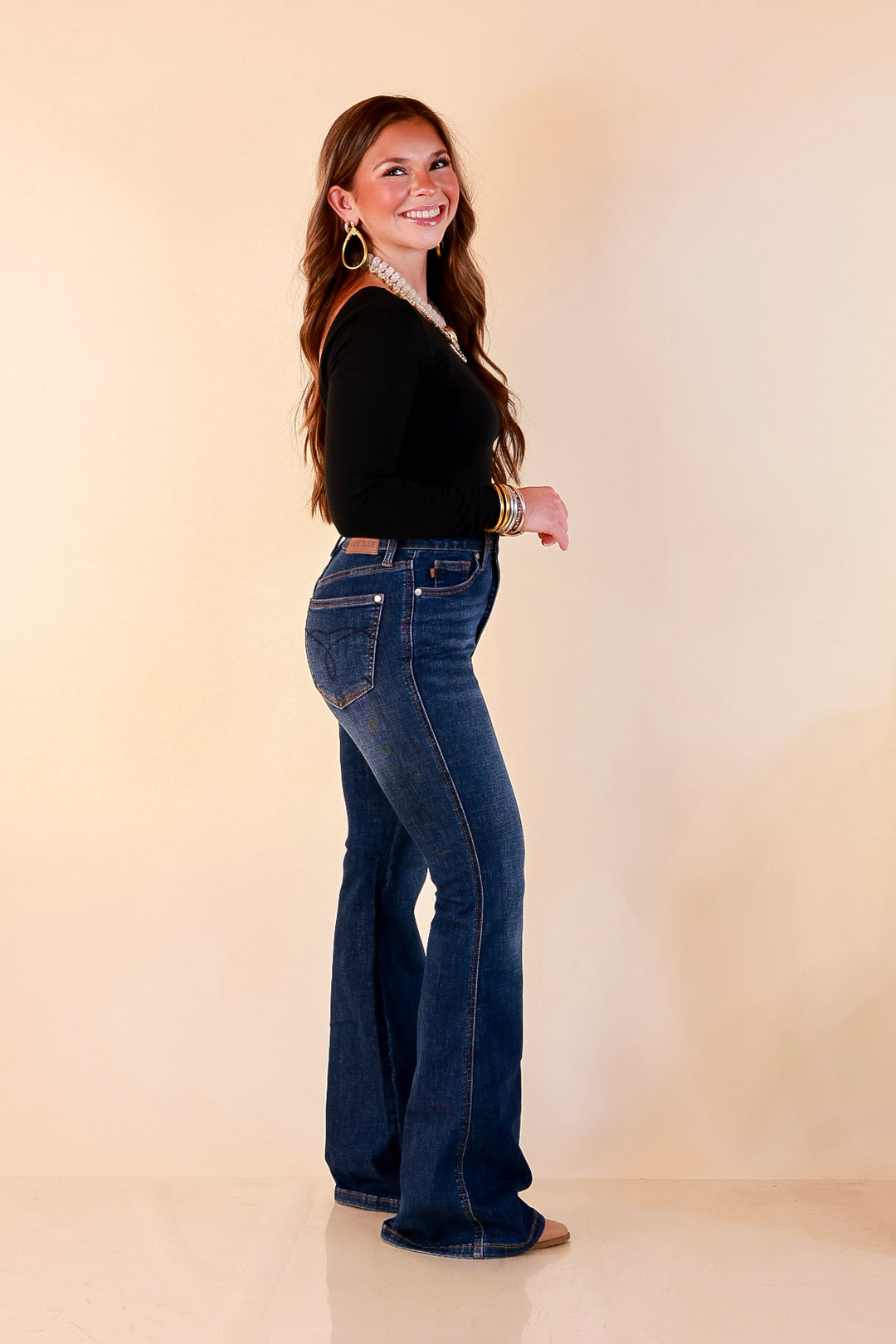 Judy Blue | Forever Flattering Tummy Control Charlotte Flare Jeans in Dark Modern Indigo Wash
