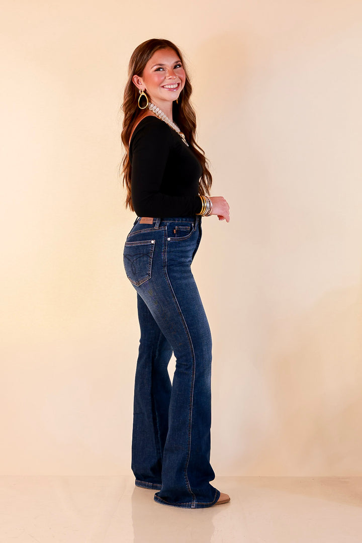 Judy Blue | Forever Flattering Tummy Control Charlotte Flare Jeans in Dark Modern Indigo Wash