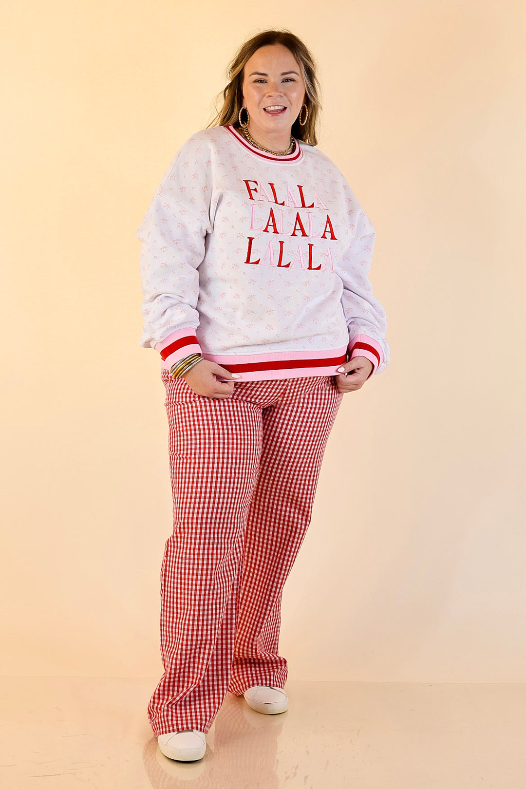 Simply Southern | Holiday Cheer Club Fa La La Floral Varsity Sweatshirt in Ivory