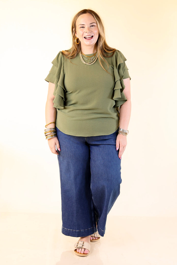 Turning Heads Multi-Tiered Ruffle Cap Sleeve Top in Olive Green