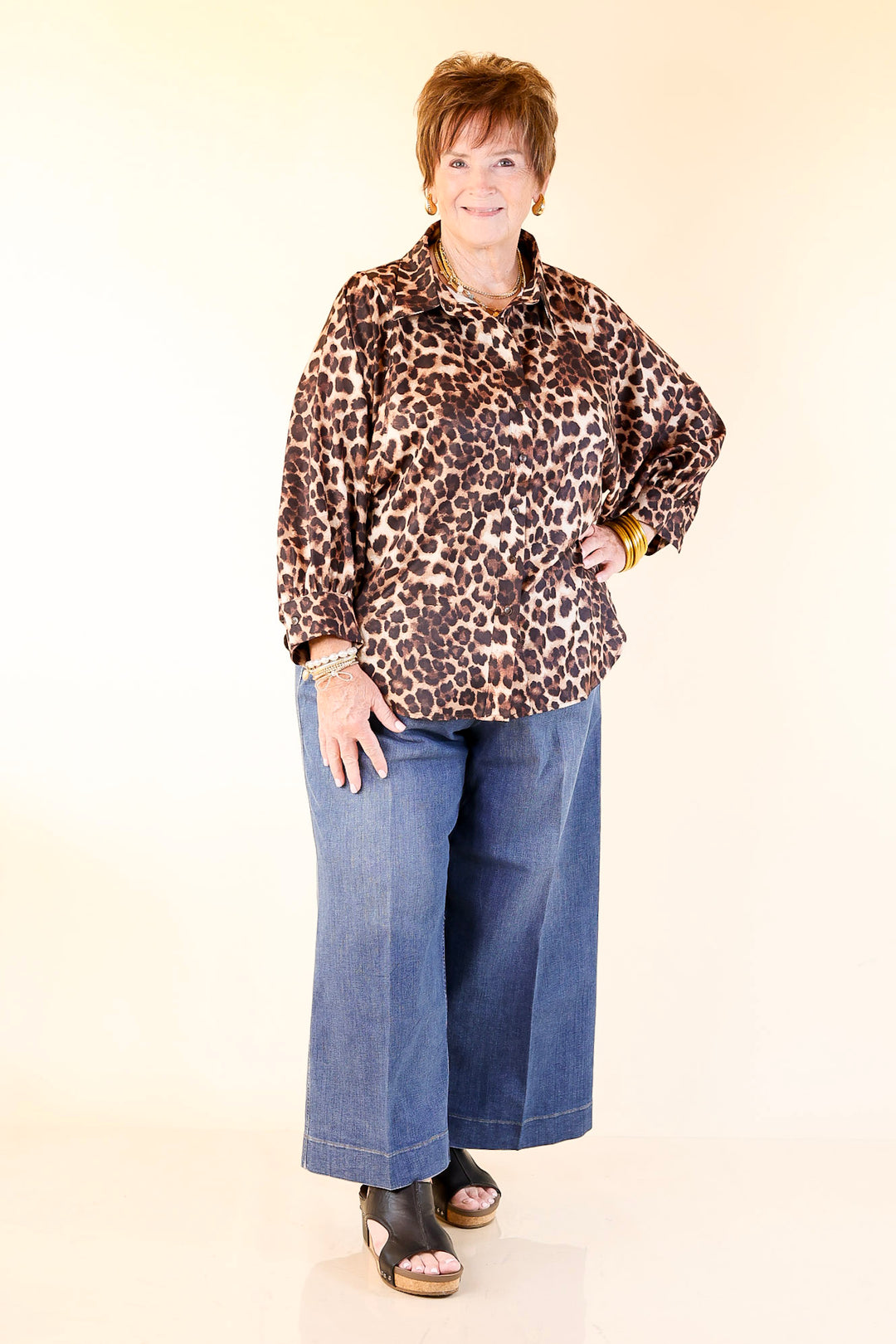 Spotted and Sweet Long Sleeve Button Up Blouse in Cheetah Print