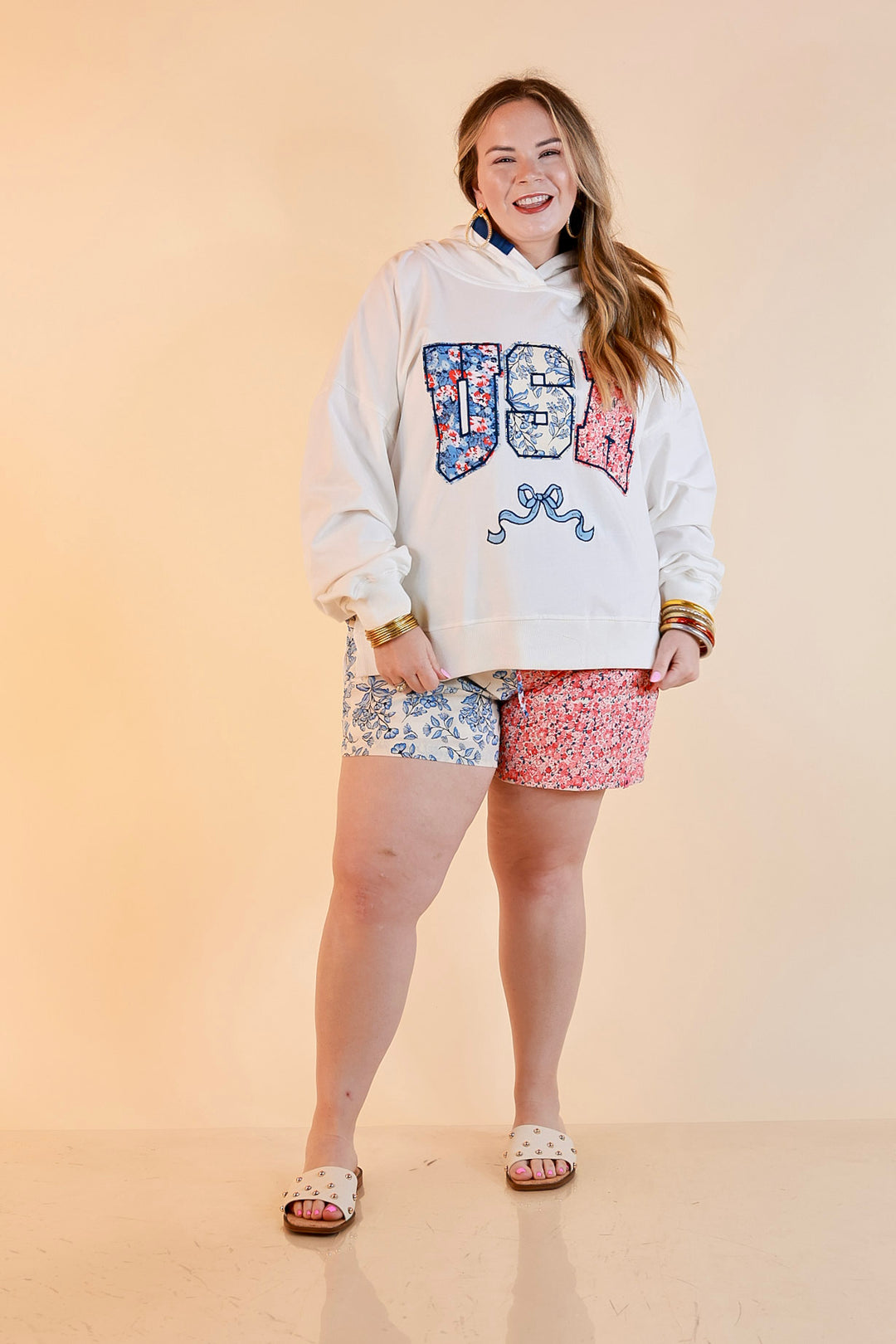 Simply Southern | Soft Statement USA Floral Print Long Sleeve Hoodie Sweatshirt in Ivory