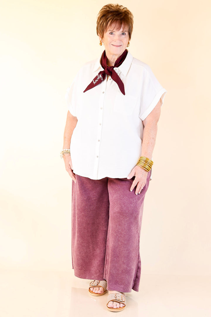 Cozy Girl Cropped Acid Washed Drawstring Pant in Maroon