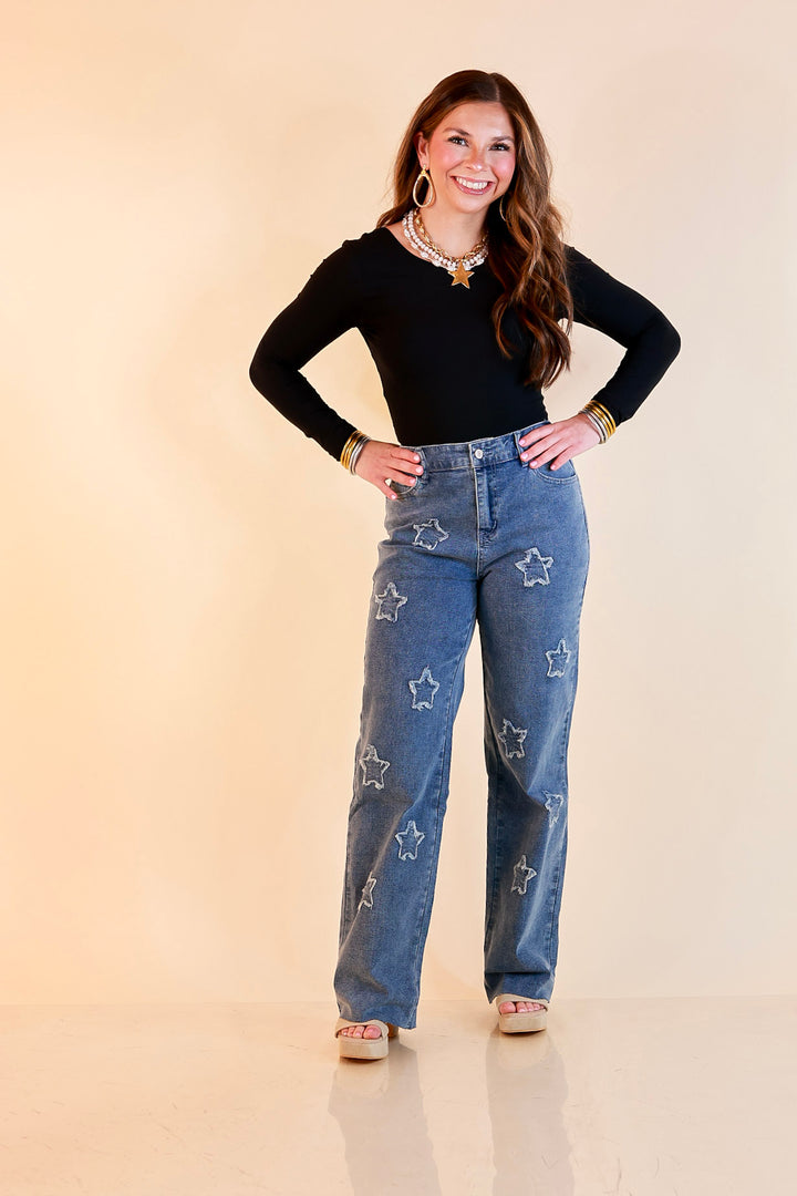Simply Southern | Star of the Show Straight Leg Denim Jeans with Star Patch Detailing in Medium Wash