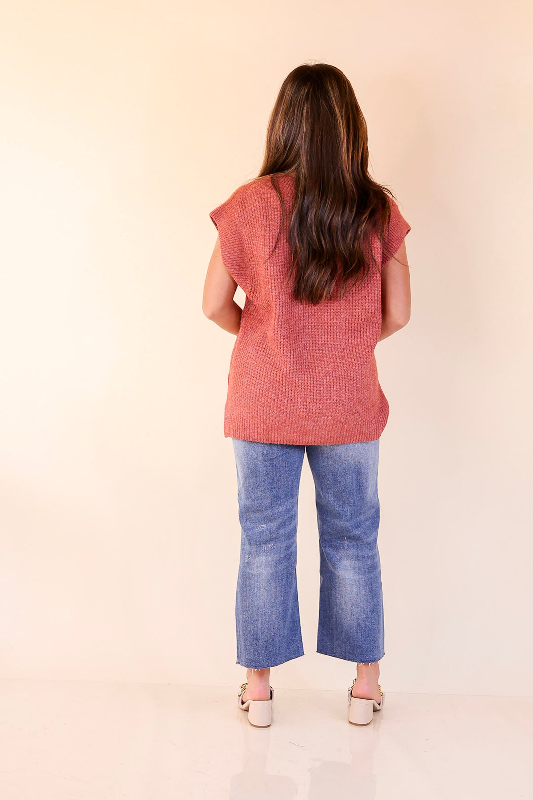 Fall For You Textured V-Neck Oversized Knit Sweater Vest Top in Rust Orange