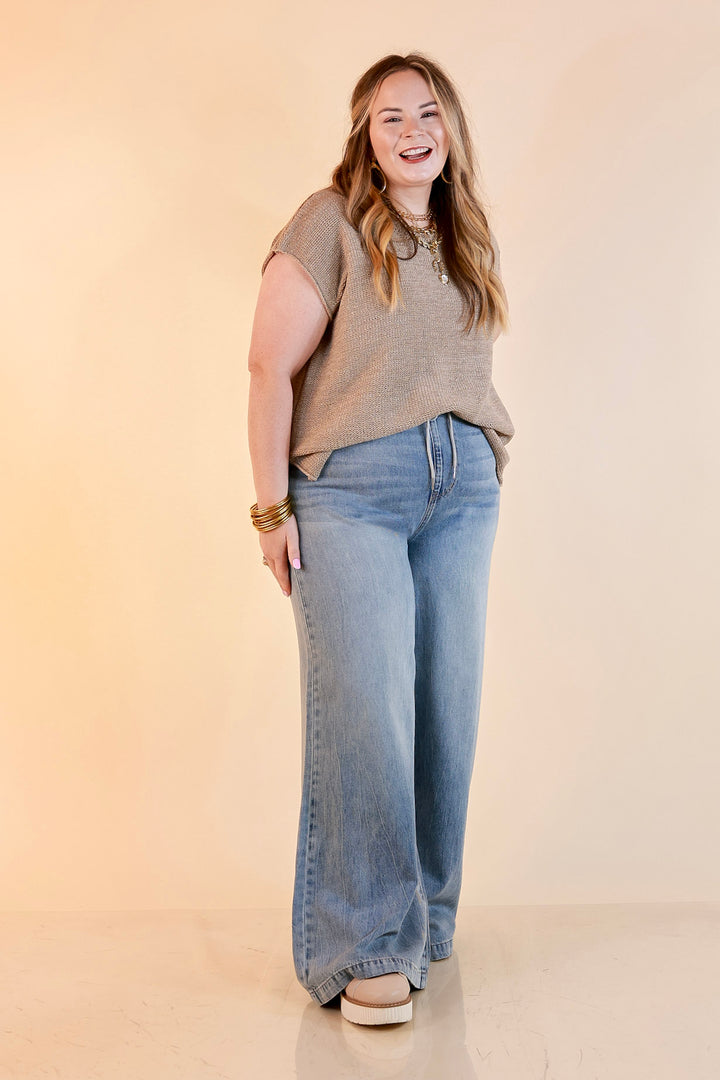 Judy Blue | Easy Does It Wide Leg Palazzo Featherweight Elastic Waistband Jeans in Medium Wash