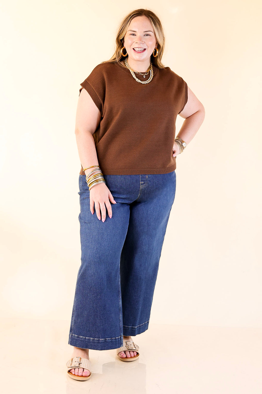 Effortlessly Yours Short Sleeve Crew Neck Sweater in Chocolate Brown