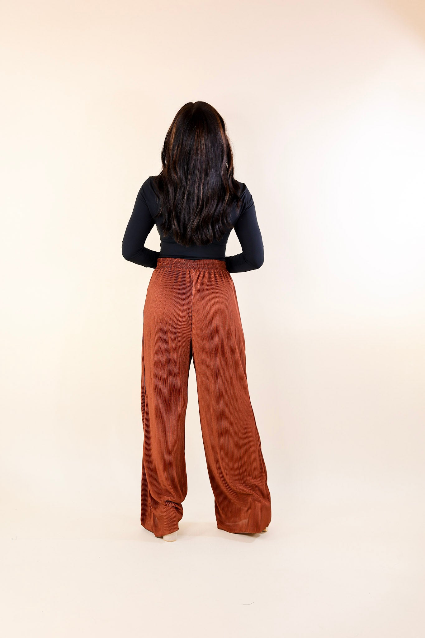 What You Admire Plissé Drawstring Pants in Rust Brown