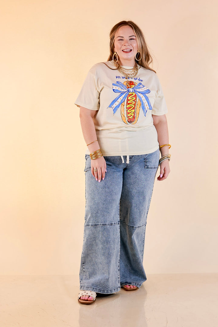 Simply Southern | Star Spangled Snack Graphic T-Shirt with Hot Dog Bow Design in Ivory