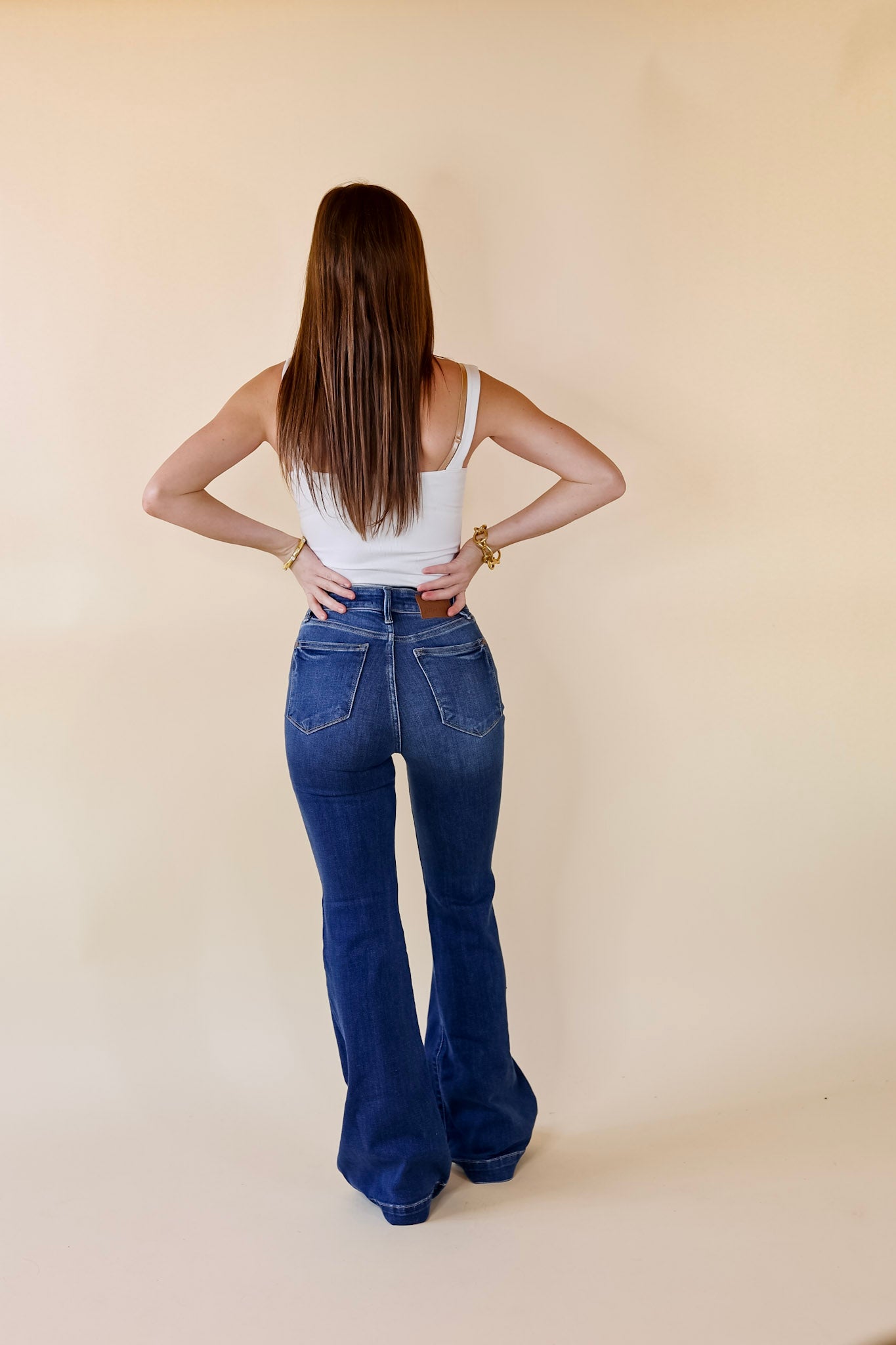 Judy Blue Women's High Waisted Raw Hem Tall Flare Jeans (Dark Blue, 3) at   Women's Jeans store