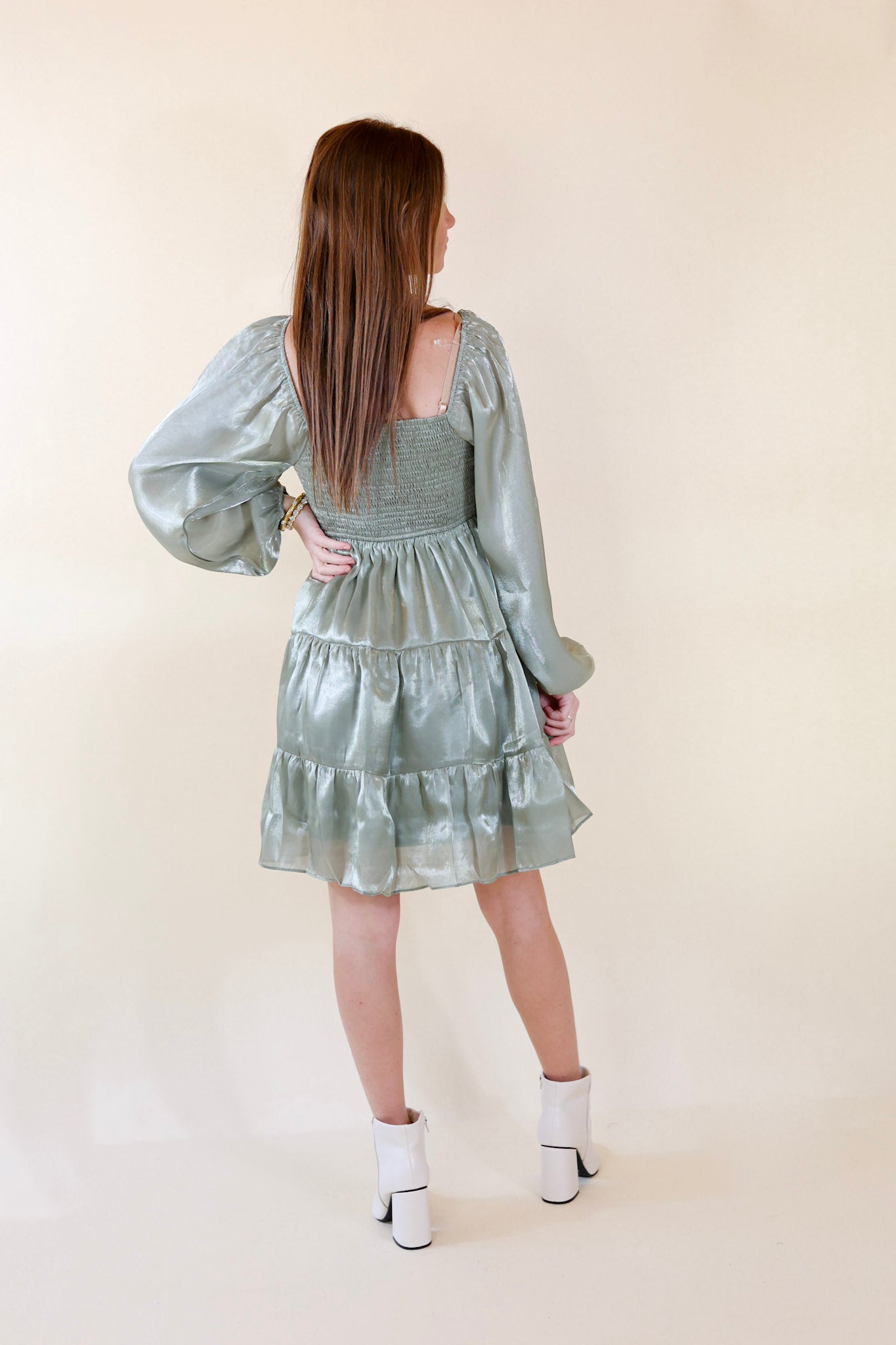 Look At Me Long Sleeve Dress in Sage Green - Giddy Up Glamour Boutique