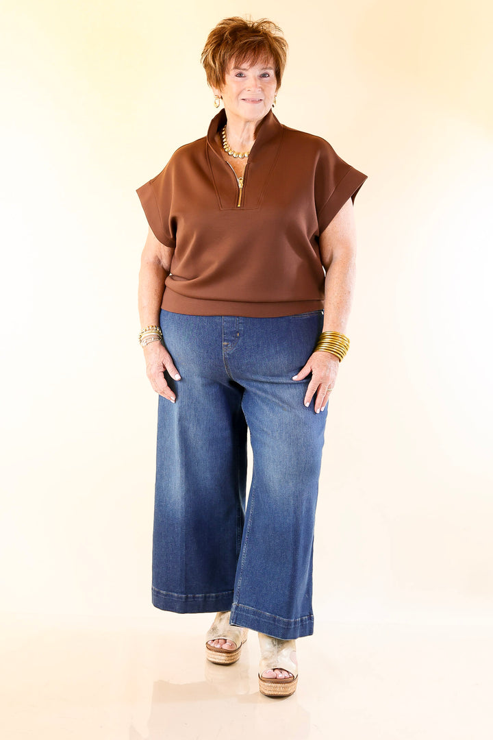 Top Priority Half Zip Collared Scuba Top in Chocolate Brown