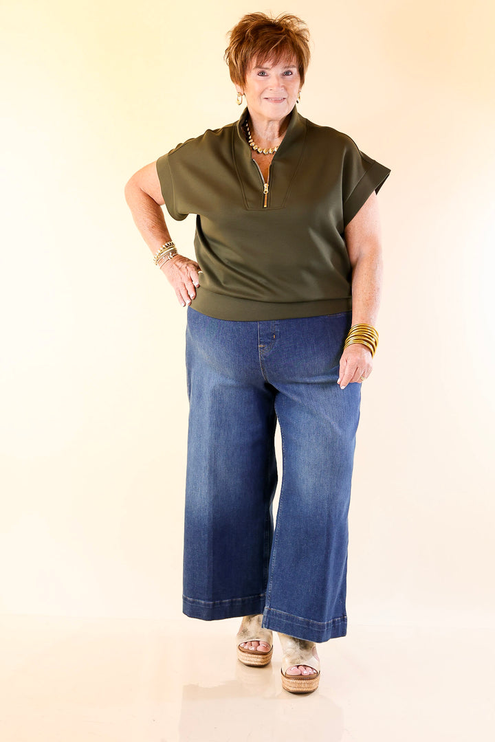 Top Priority Half Zip Collared Scuba Top in Olive Green