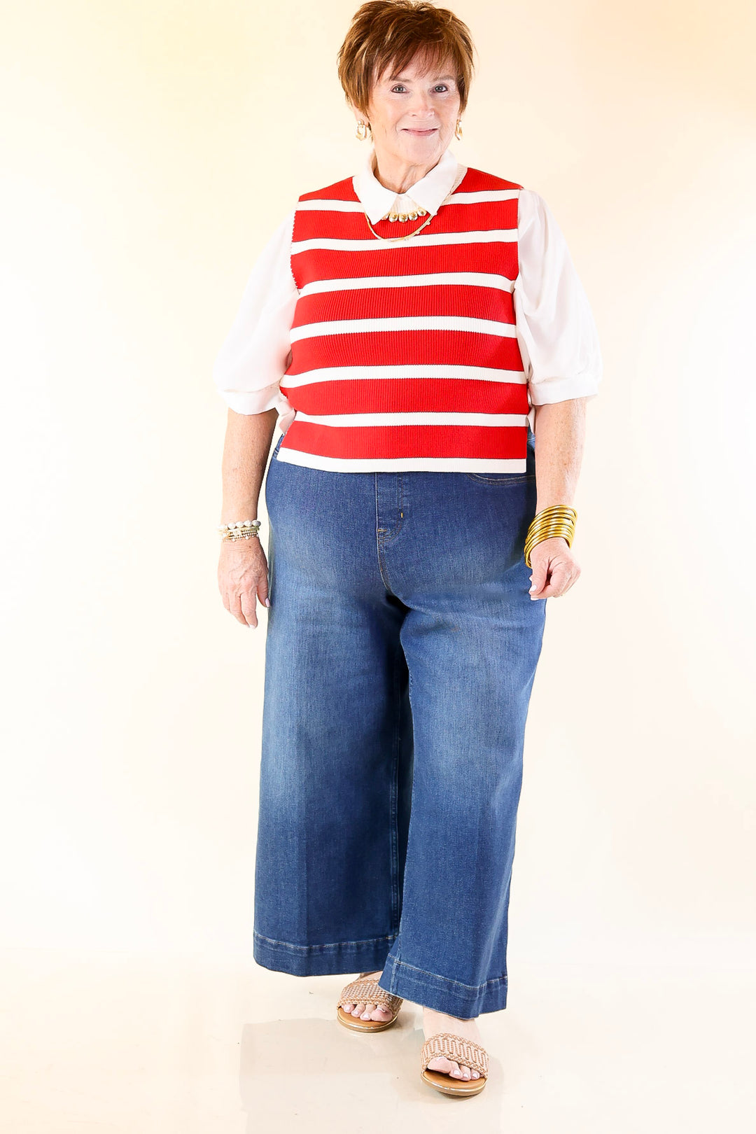 Tied Up in Style Knit Sweater with Side Ties in Red with Off White Stripes