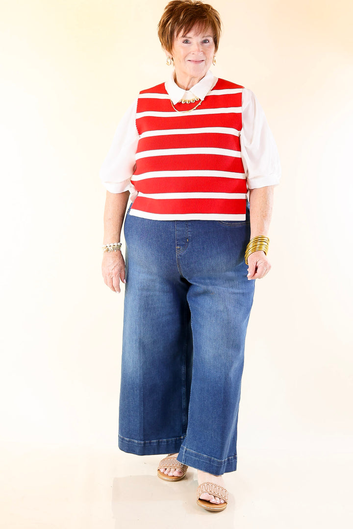 Tied Up in Style Knit Sweater with Side Ties in Red with Off White Stripes