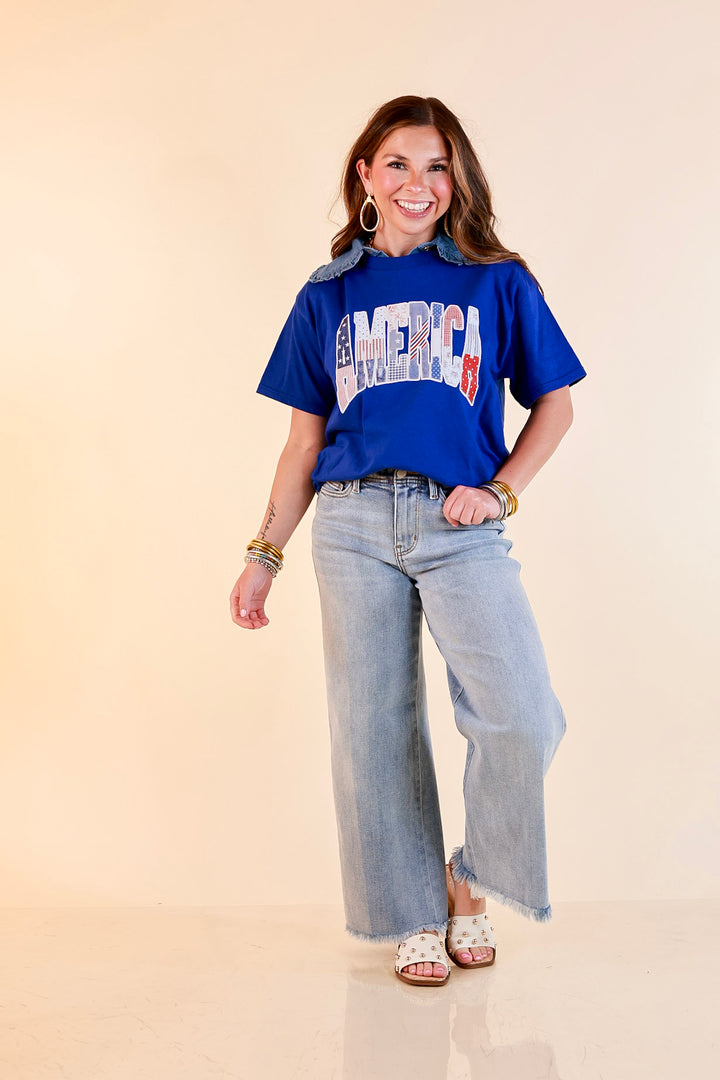 Patchwork Patriot America Patchwork Short Sleeve Graphic Tee in Royal Blue