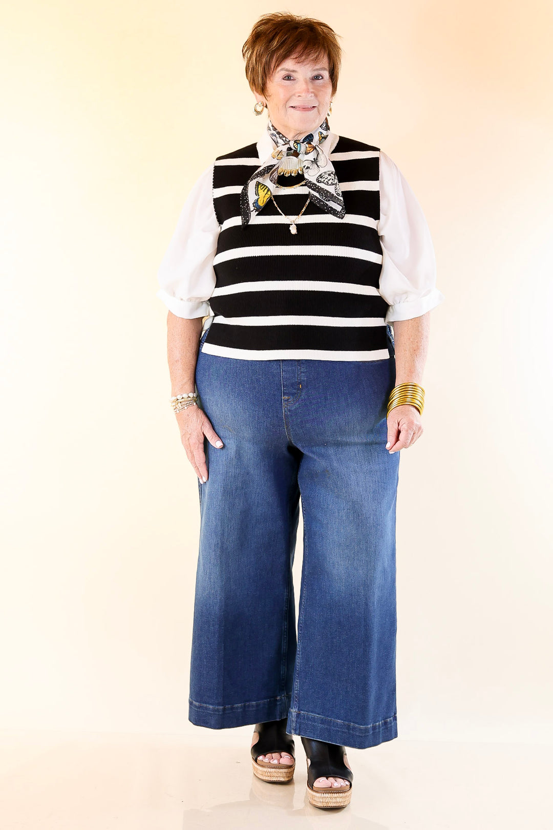 Tied Up in Style Knit Sweater with Side Ties in Black with Off White Stripes