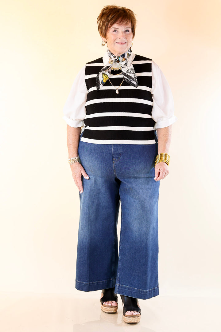 Tied Up in Style Knit Sweater with Side Ties in Black with Off White Stripes