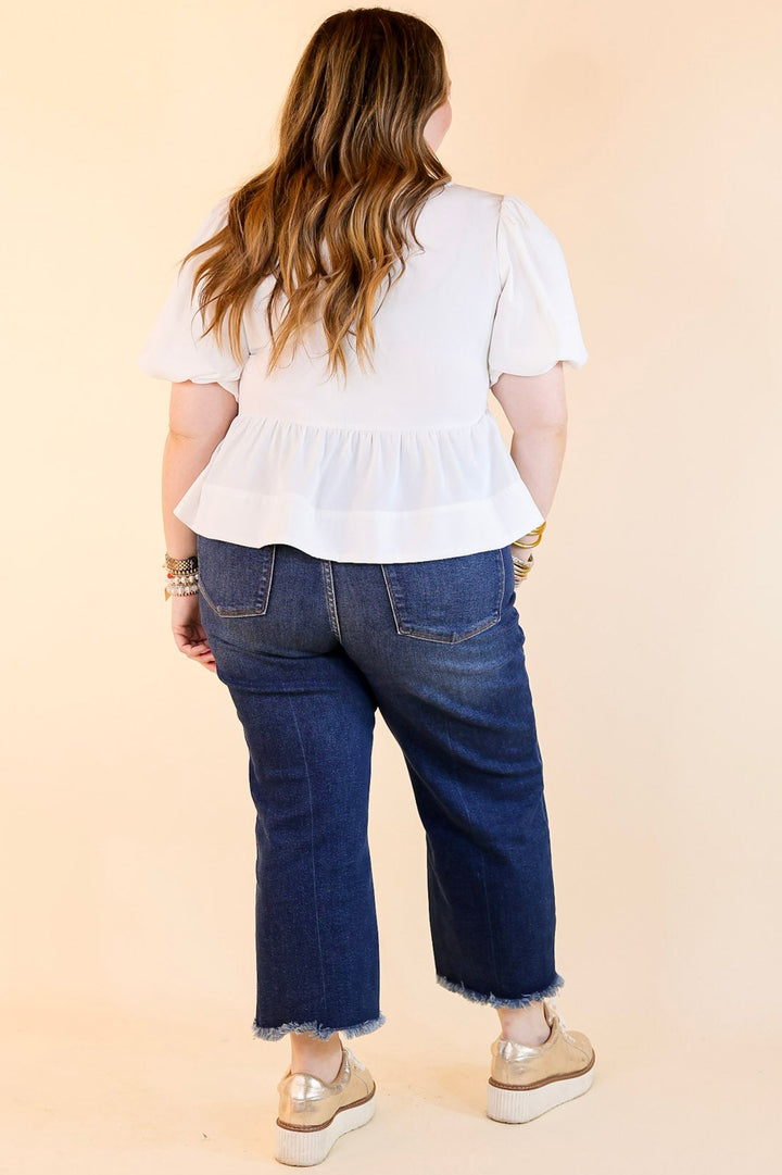 Simply Stunning Short Puff Sleeve Top with Bow Tie Detailing in Off White