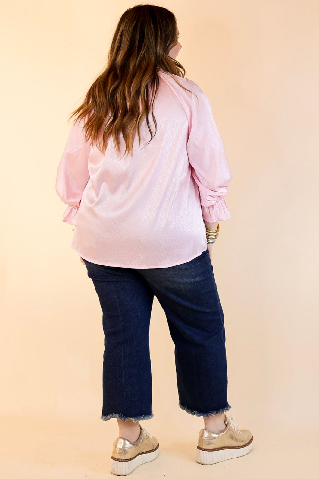 Sunset Situation Front Tie Keyhole Blouse in Light Pink
