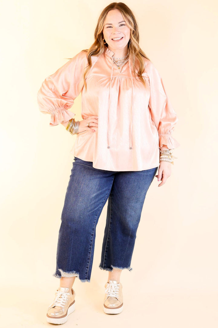 Sunset Situation Front Tie Keyhole Blouse in Peach Orange