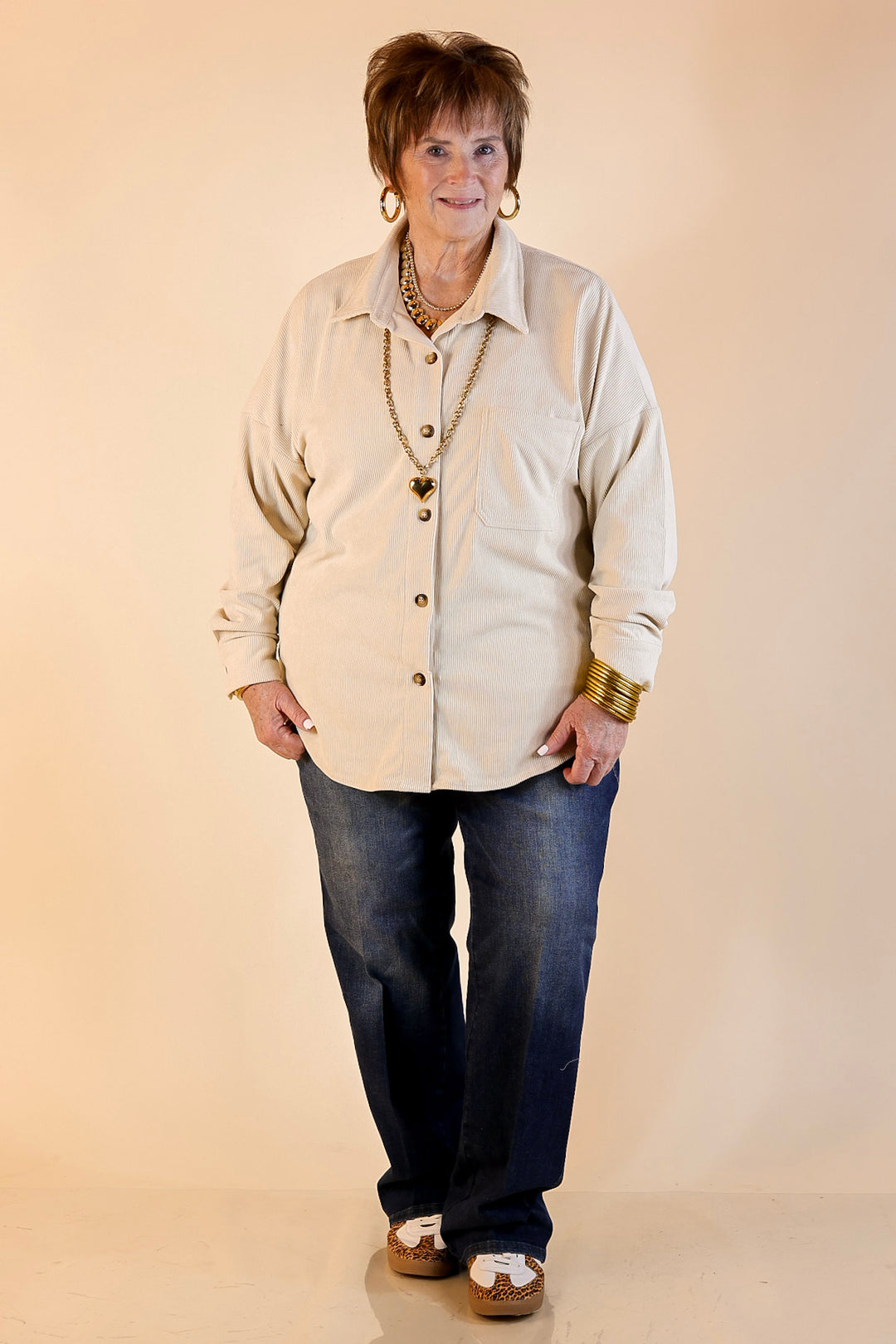 Captivating Cuteness Corduroy Button Up Shacket in Cream