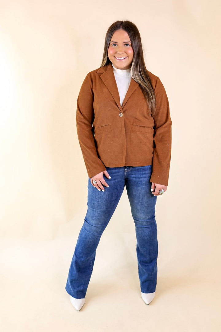 New York Groove Corduroy Blazer in Brown - Giddy Up Glamour Boutique