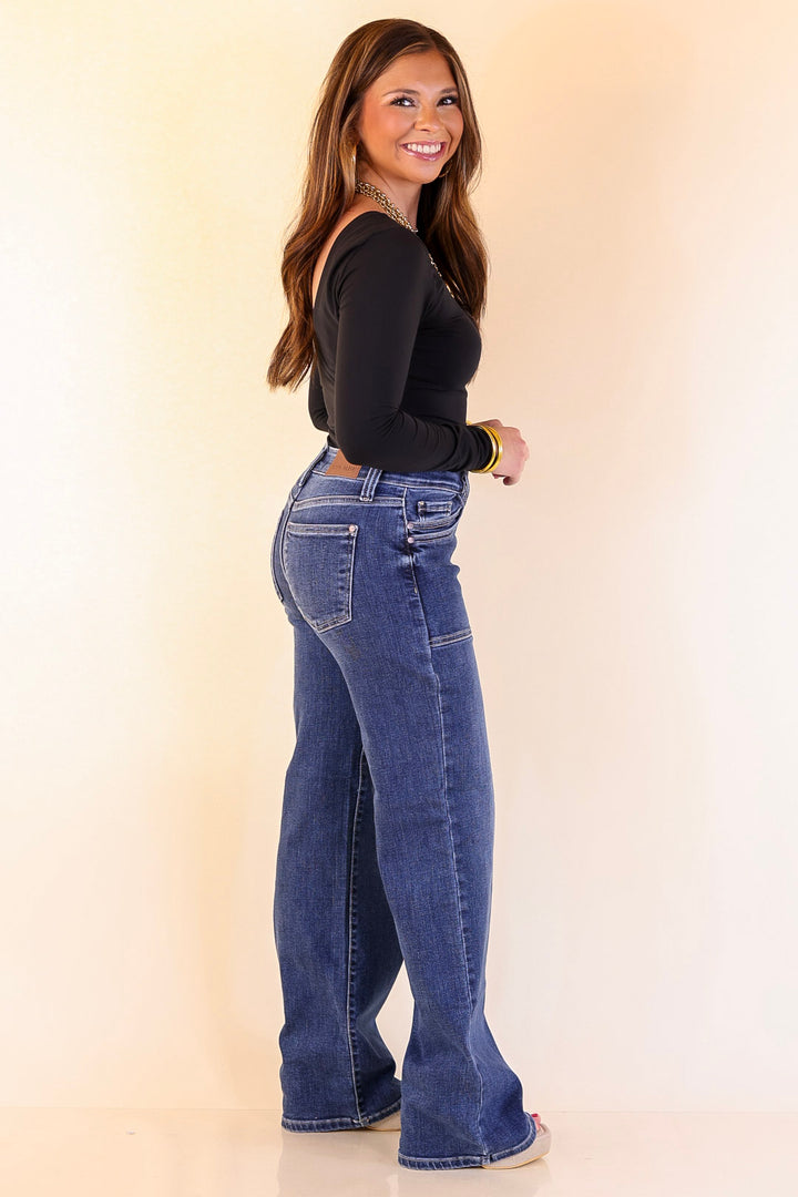 Judy Blue | Polished Path 90's Straight Leg Denim Jeans with Front Patch Pocket in Medium Wash