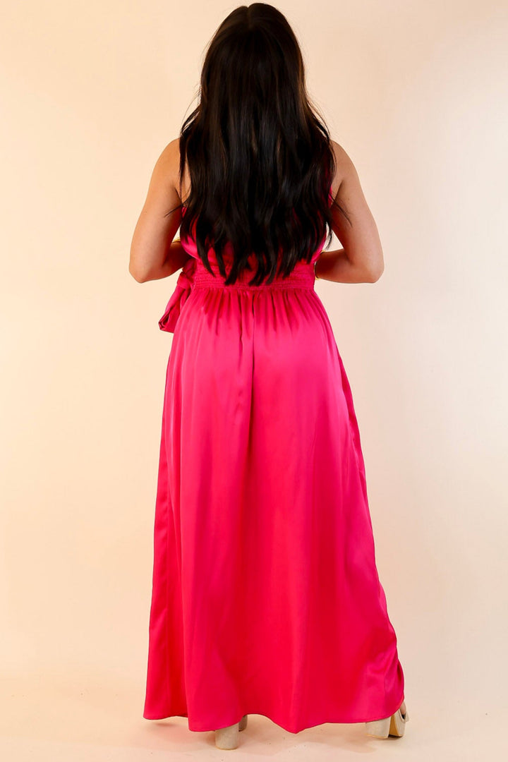 Luxury Glam One Shoulder Slit Dress in Fuschia Pink