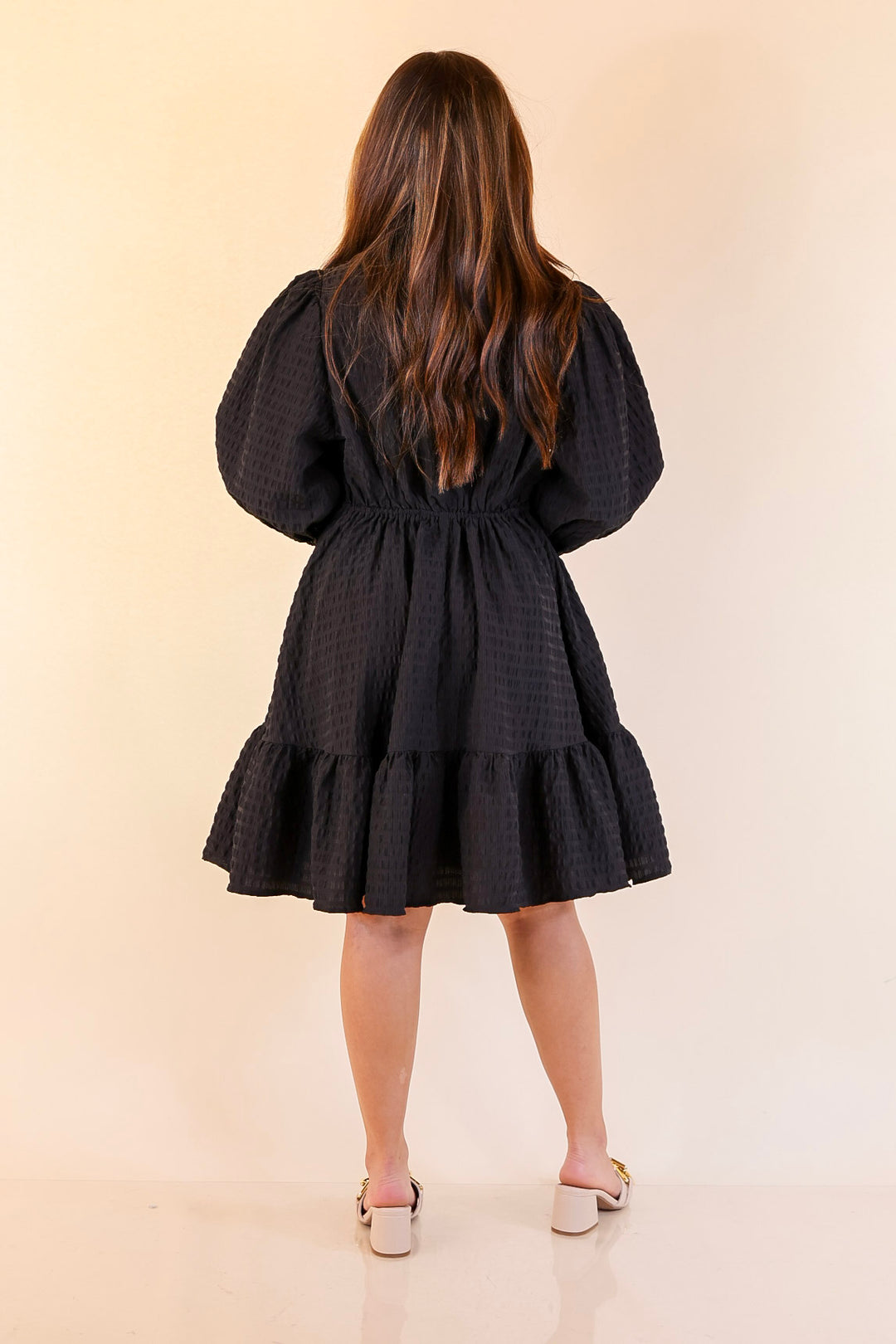 Call Me Captivating Dress with Smocked Waist and Long Sleeves Sleeves in Black