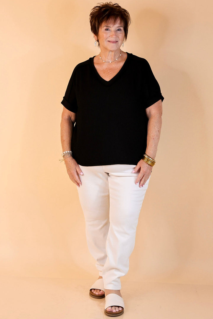 Daily Perfection Short Sleeve V Neck Top in Black