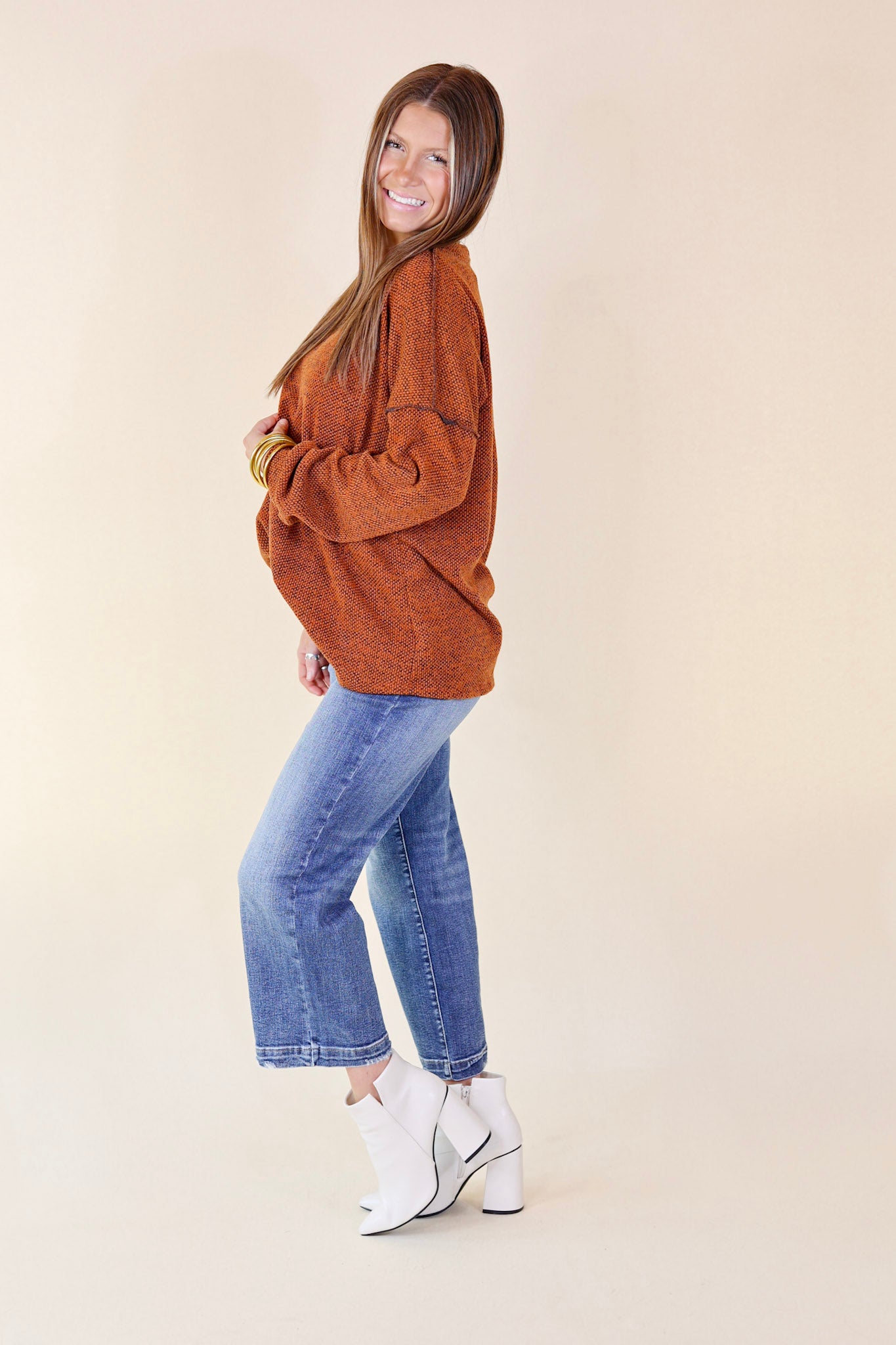 Fall Festival Long Sleeve Knit Top in Rust Orange - Giddy Up Glamour Boutique
