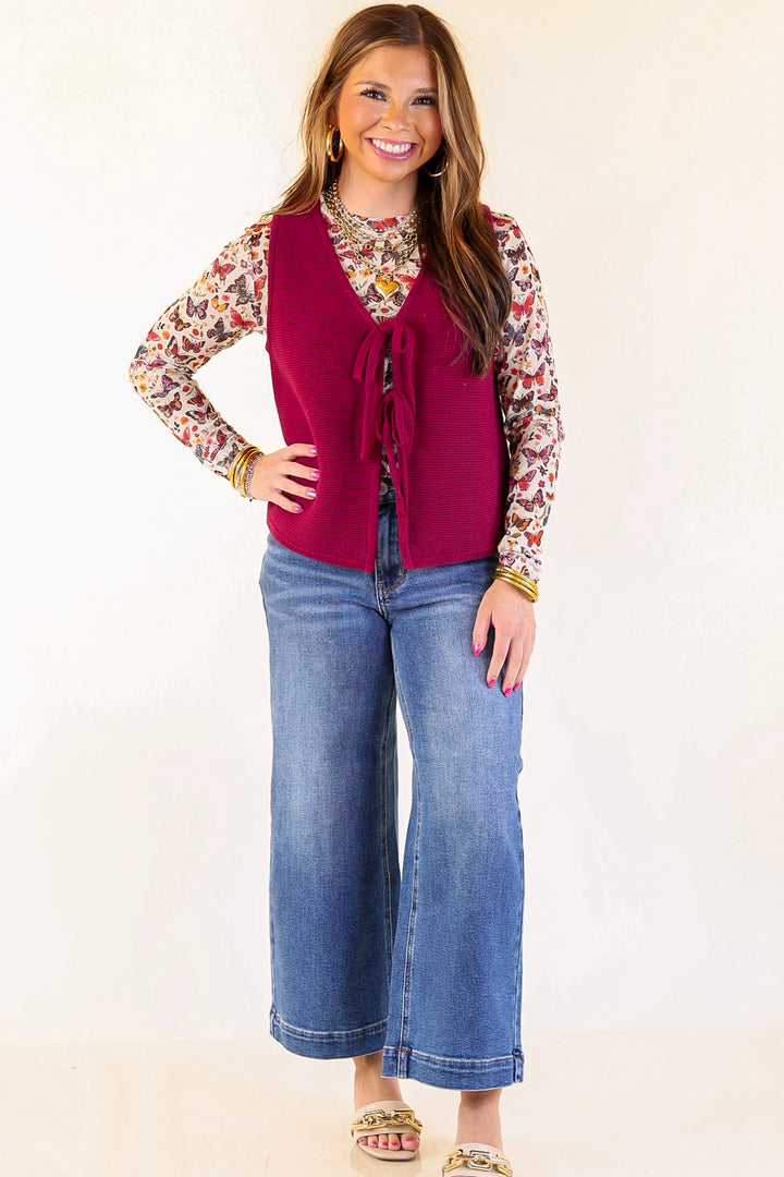 Main Attraction Bow Tie Front Sweater Vest in Maroon