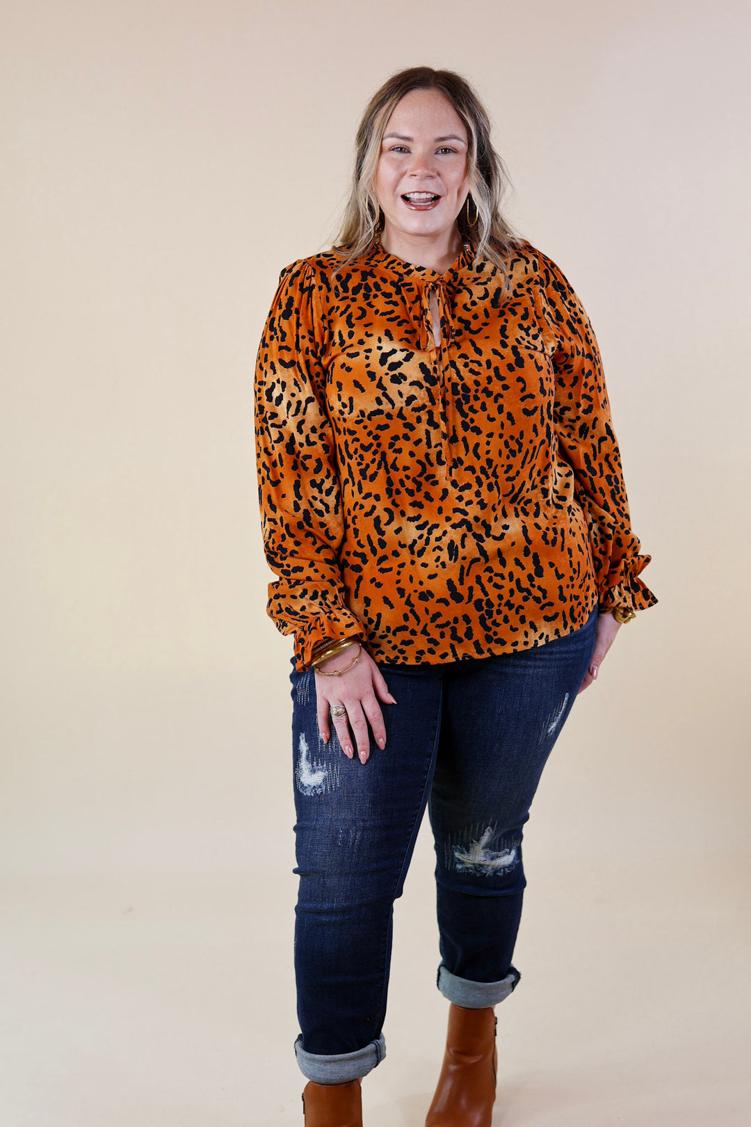 Boss Lady Leopard Print Top in Rust Orange - Giddy Up Glamour Boutique