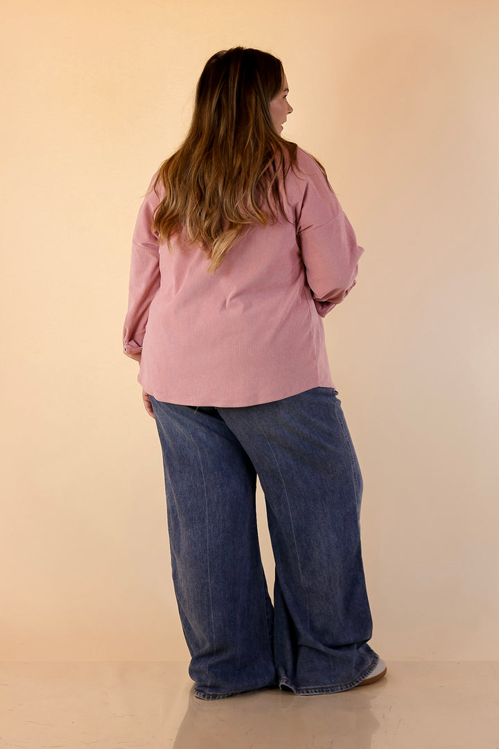 Captivating Cuteness Corduroy Button Up Shacket in Light Pink