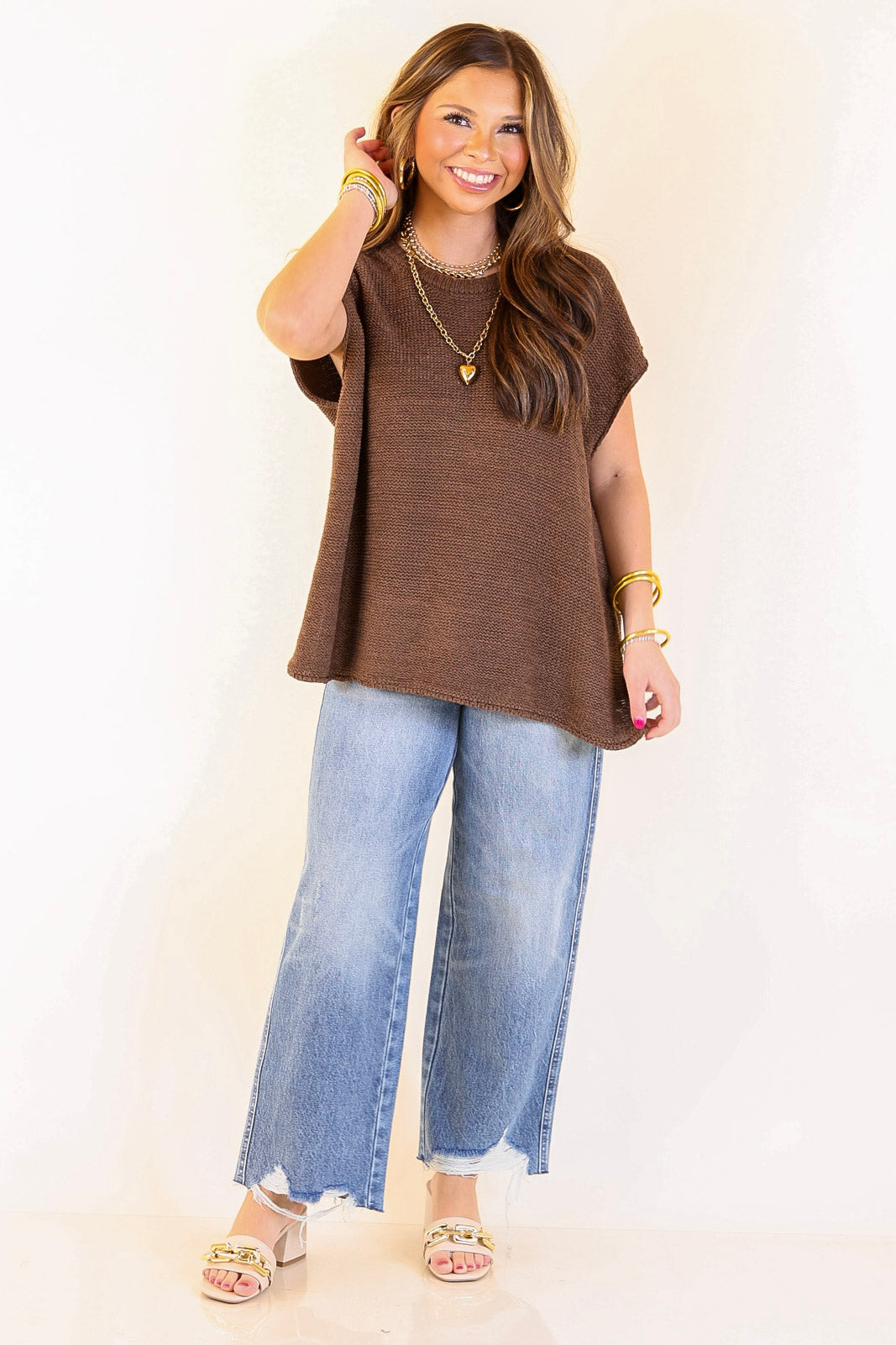 Forever Favorite Oversized Crew Neck Sweater Vest in Brown