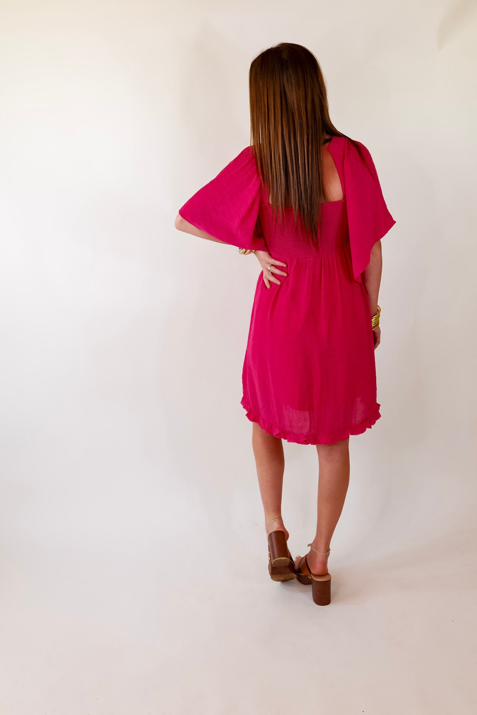 Dream And Dance Smocked Bodice Dress in Pink - Giddy Up Glamour Boutique