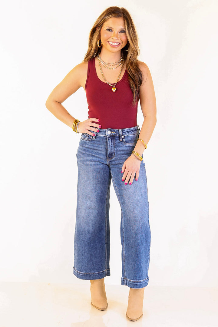 Smooth Operator Scoop Neck Tank Top Bodysuit in Maroon