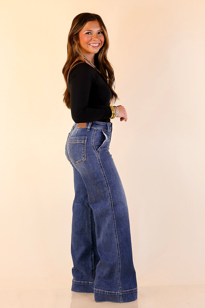 Judy Blue | Tailored Moves Retro Wide Leg Trouser Jean in Dark Wash