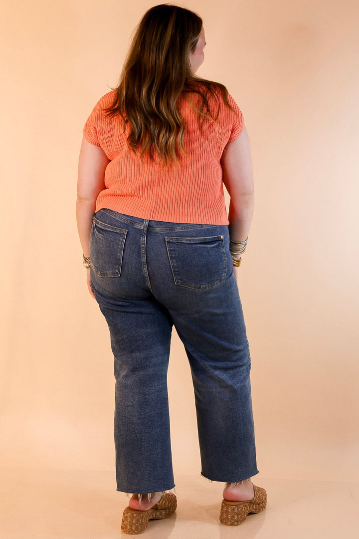 Repeat Worthy Cap Sleeve Cropped Sweater with Front Pocket in Coral Orange