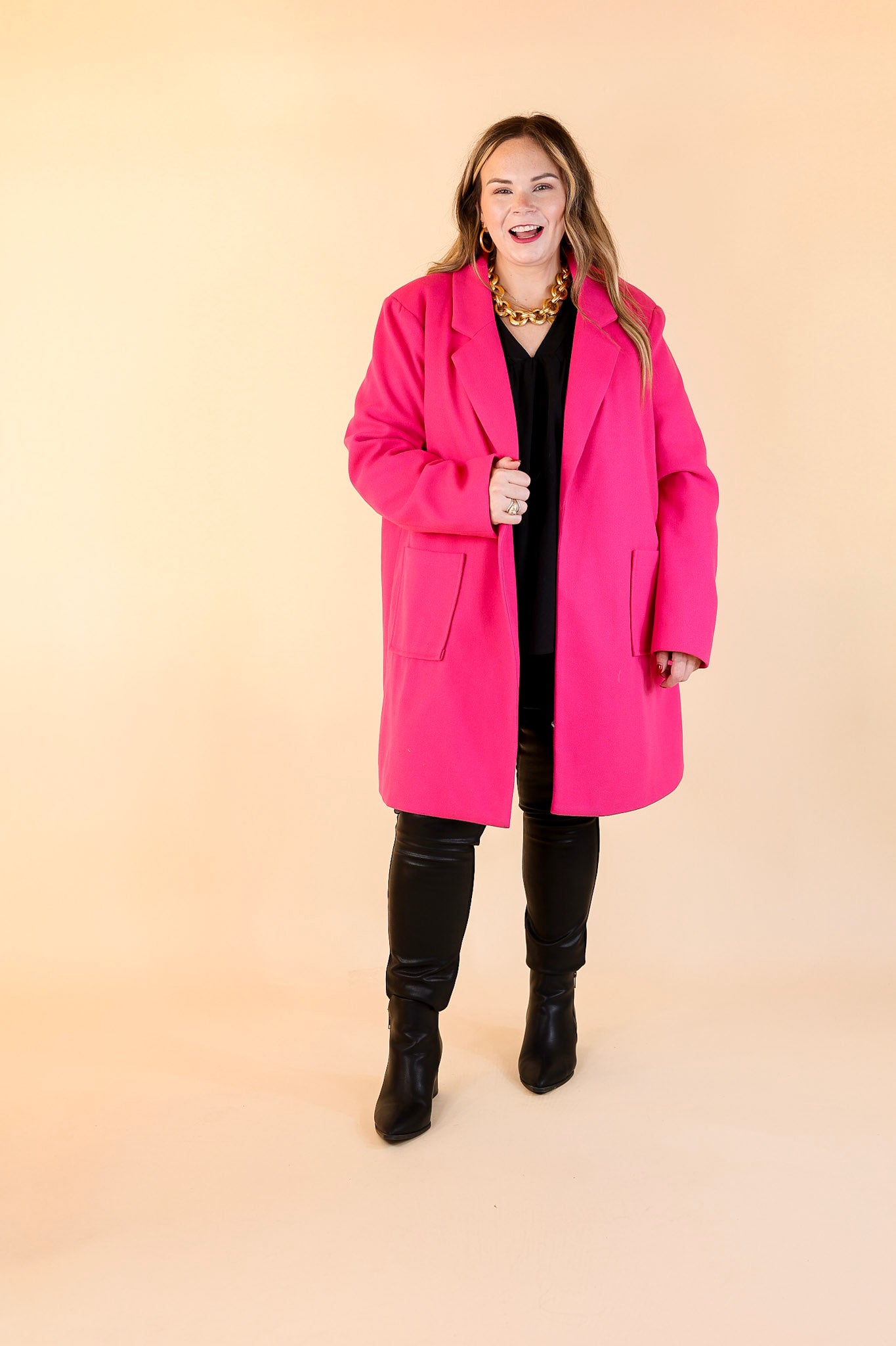 European Holiday Open Front Coat in Hot Pink