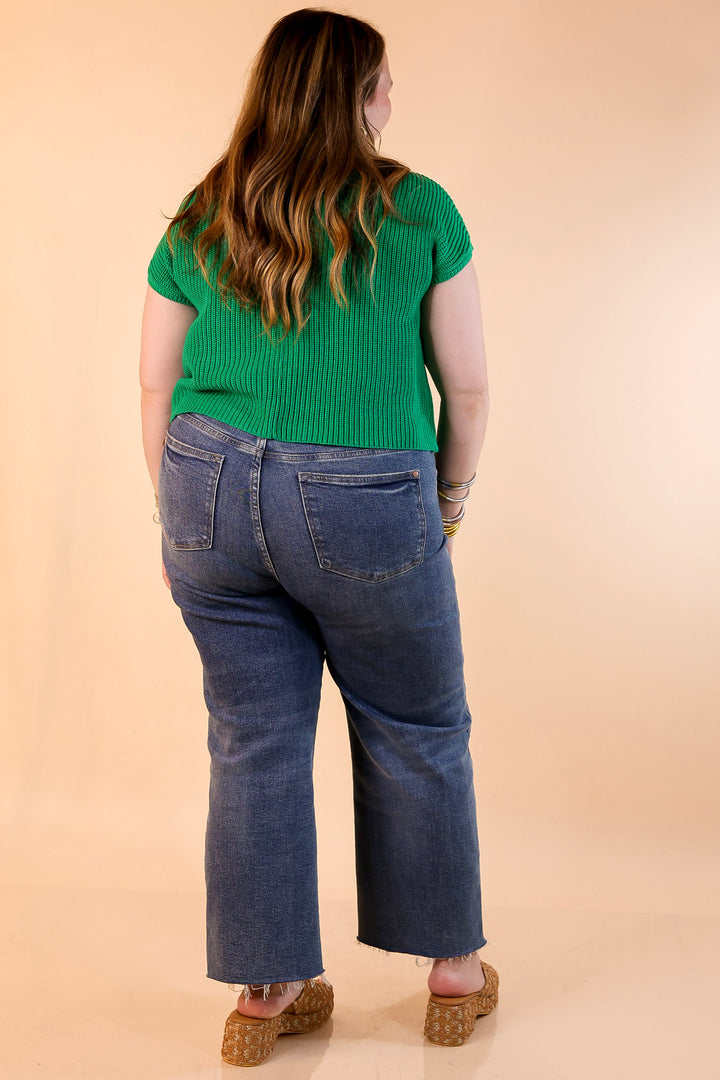 Repeat Worthy Cap Sleeve Cropped Sweater with Front Pocket in Kelly Green