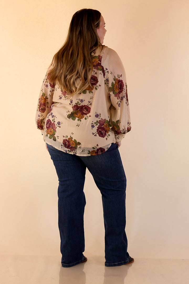 Garden Stroll Floral Long Sleeve Button Down Top in Cream