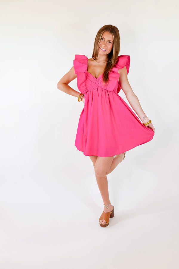 Pixie Perfect Ruffled Sleeve V Neck Dress in Pink