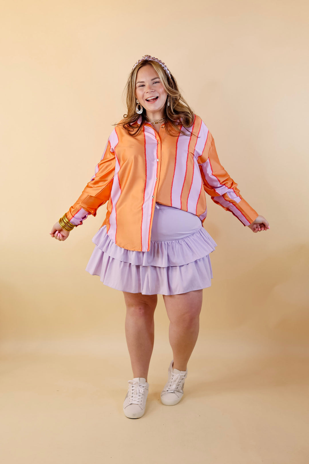 Vibrant Vibes Tiered Skort with Drawstring Waist in Lavender Purple - Giddy Up Glamour Boutique