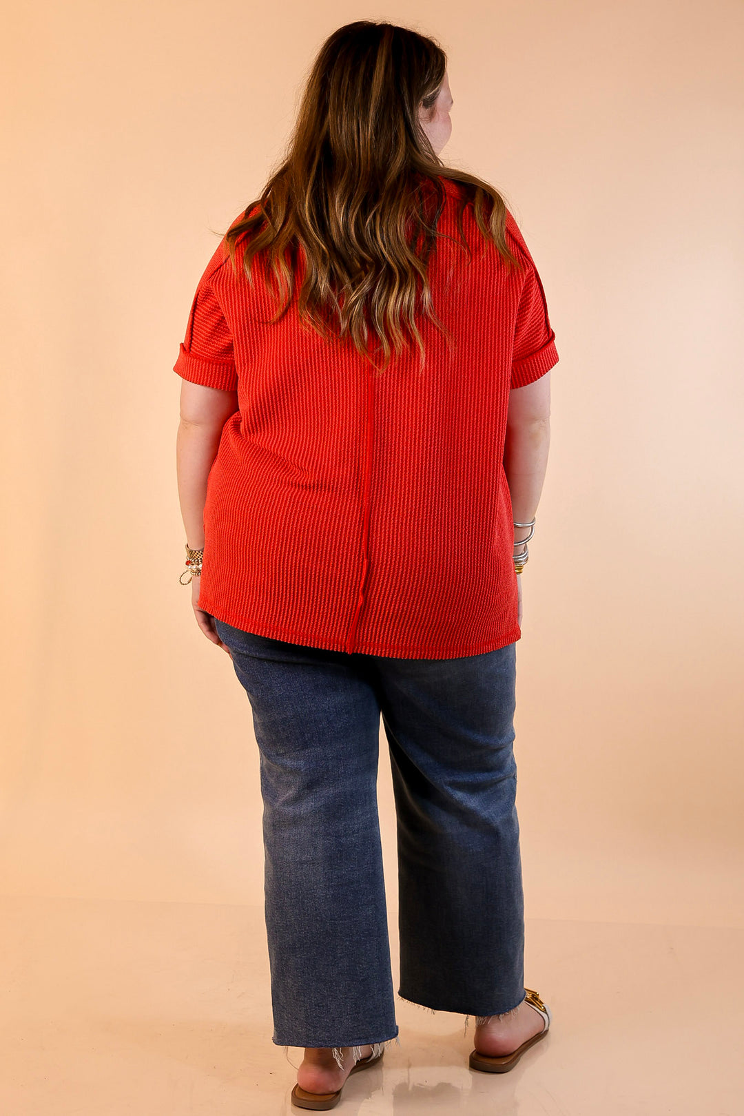 Daily Perfection Short Sleeve V Neck Top in Tomato Red