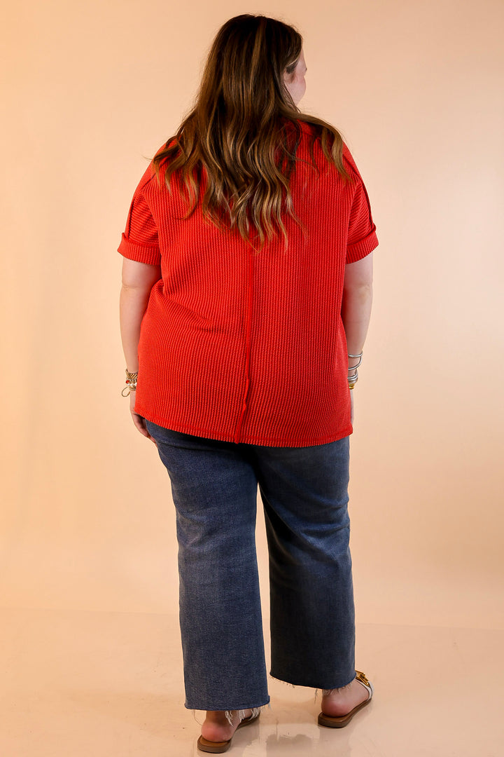 Daily Perfection Short Sleeve V Neck Top in Tomato Red