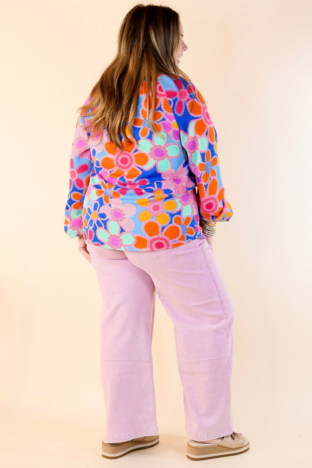 Seriously Sweet Floral Print Top with Notched Neckline in Blue