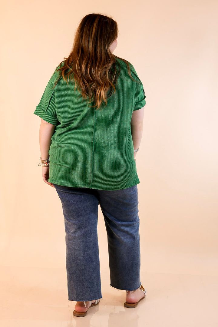 Daily Perfection Short Sleeve V Neck Top in Dark Green